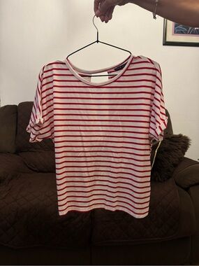 SHEIN Striped Red & White Women's Crewneck Tee